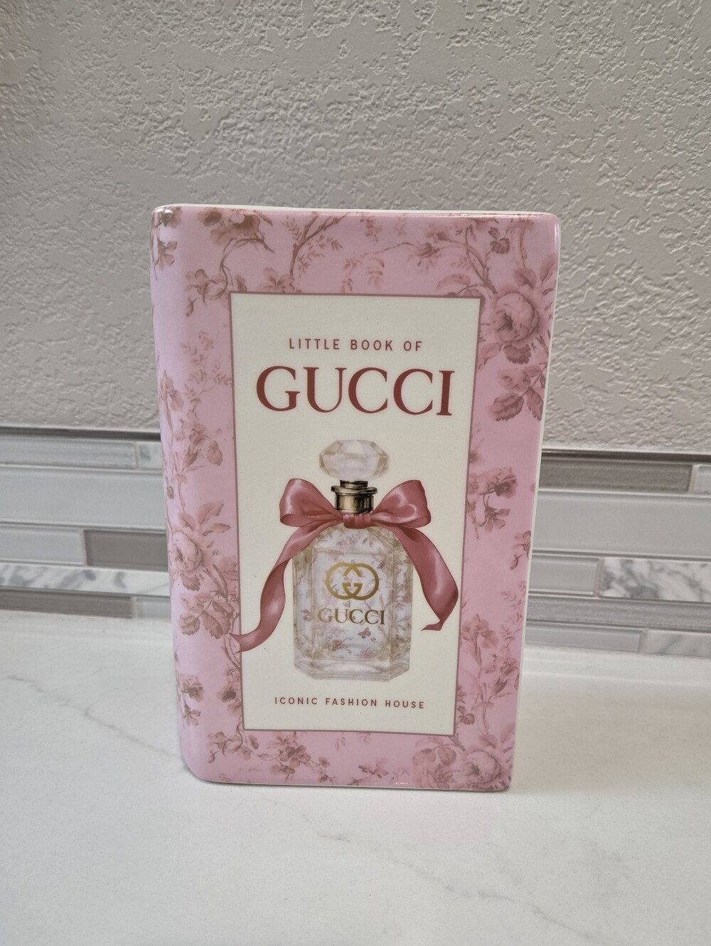 Home Gucci Vase, Utencil Holder, Table Decor Pink Floral Print